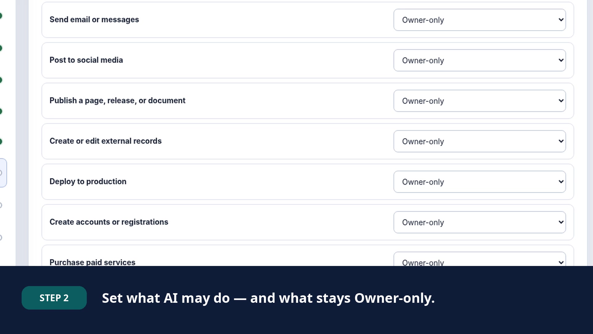 Delegation Bureau authority and permission settings with Owner-only actions