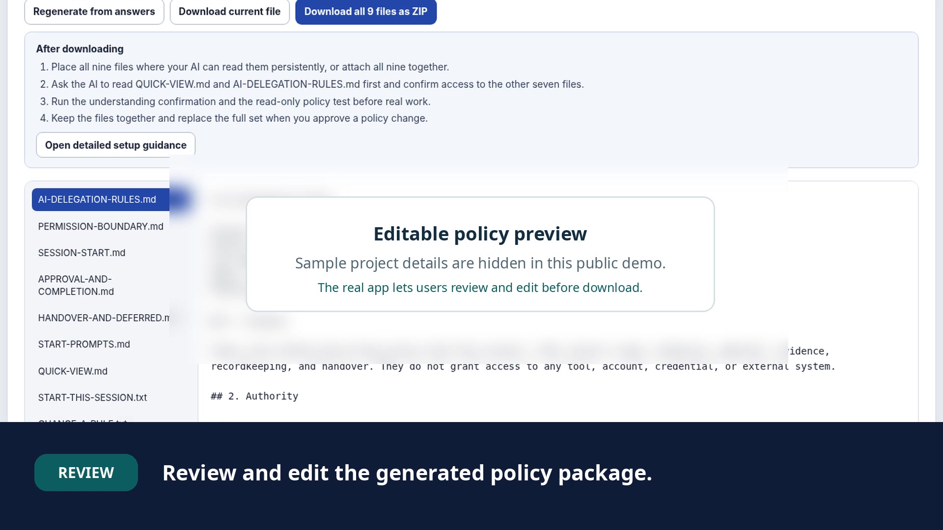 Delegation Bureau editable policy preview